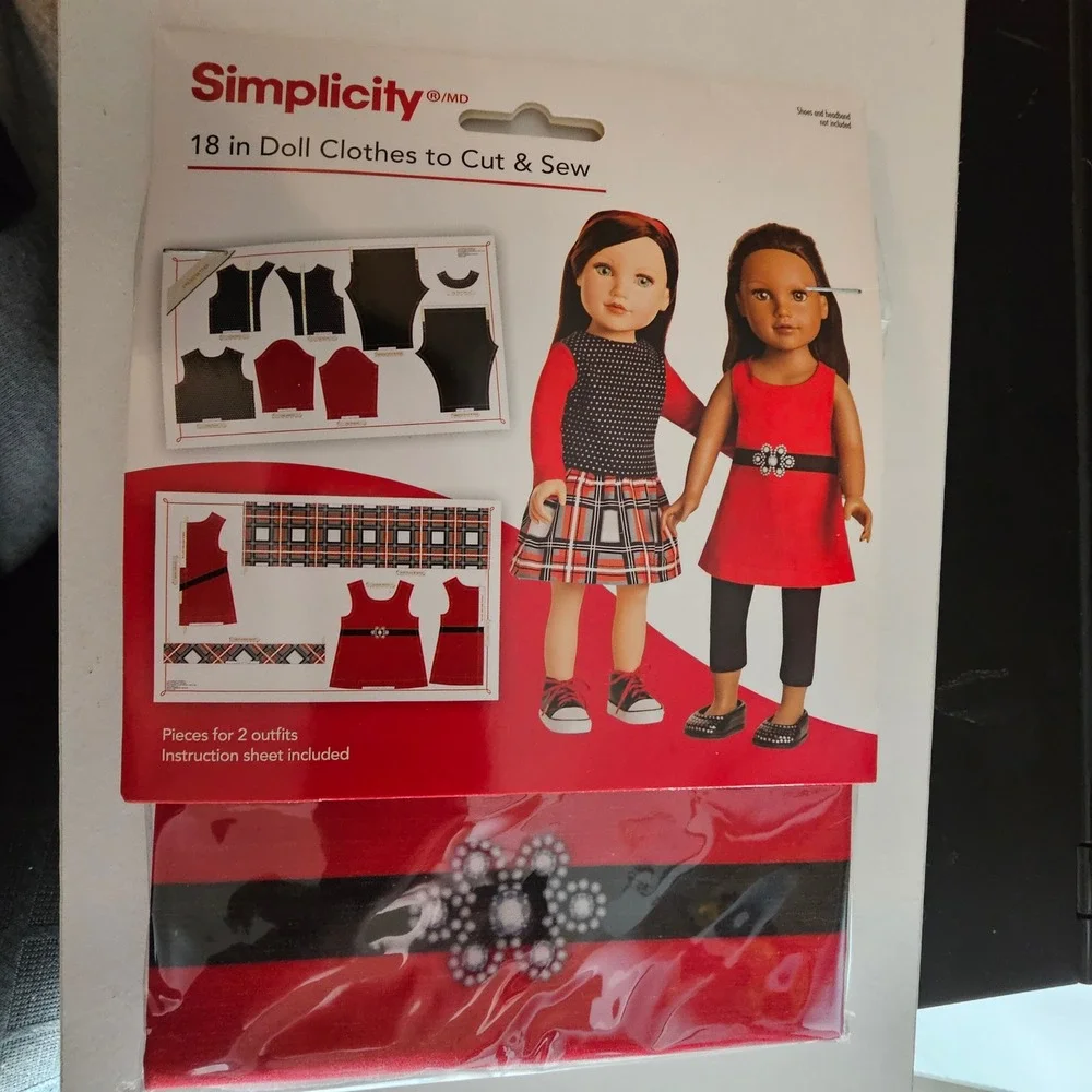 Simplicity 18 in Doll Clothes Cut & Sew Fabric Kit‎ Lot of 2 Plaid Camo Tie-Dye